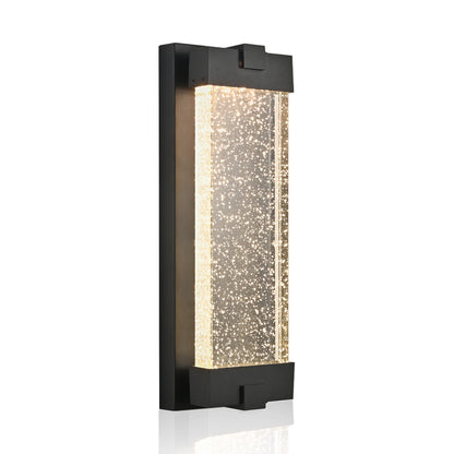 Black Aluminum LED Outdoor Wall Light – Bubble Crystal Glass, Warm Light, Waterproof (1 pc)