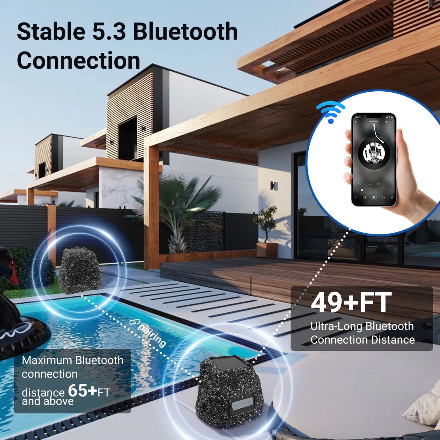 Herdio 8" Outdoor Bluetooth Rock Speakers, Waterproof IPX7, Solar-Powered, 240W, TWS, Rechargeable Battery