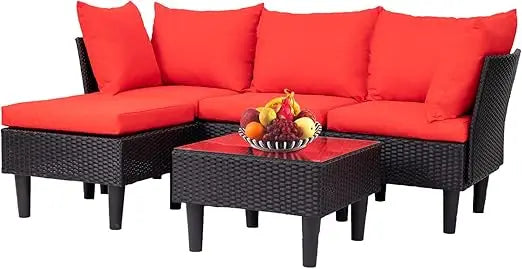 5-Piece Outdoor Patio Furniture Set – Wicker Rattan Sectional Sofa & Chairs for Backyard & Porch