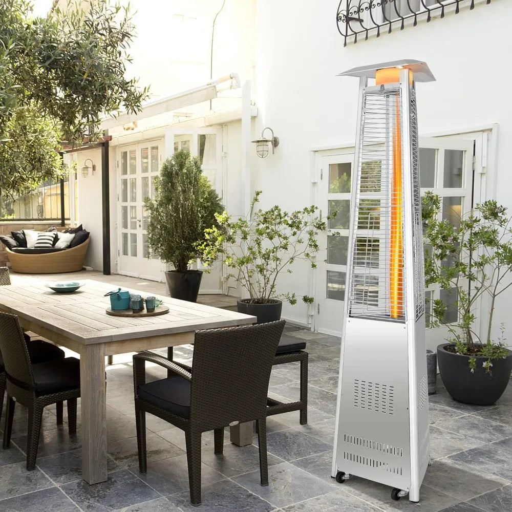 42,000 BTU Outdoor Propane Heater with Tip-Over Protection, Quartz Glass Tube, Wheels for Patio Heating