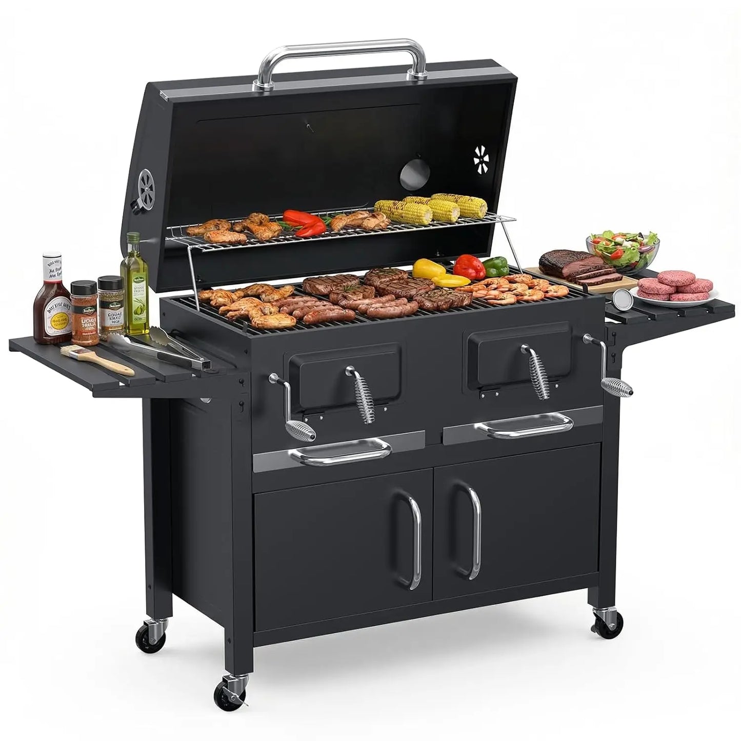 63" Charcoal BBQ Grill & Smoker with Dual Lifting Charcoal Trays