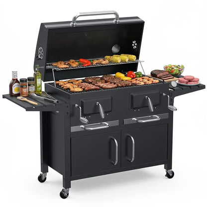 63" Charcoal BBQ Grill & Smoker with Dual Lifting Charcoal Trays