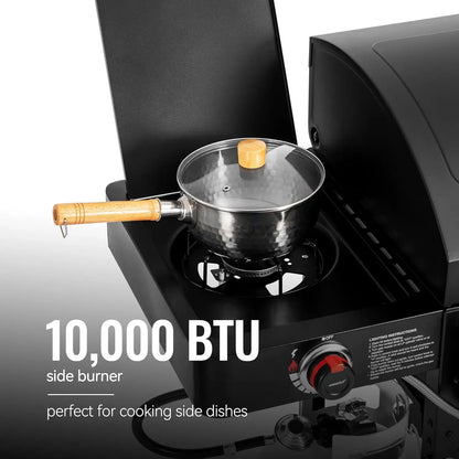 2-Burner Gas & Charcoal Grill Combo with Offset Smoker and Side Burner, 34,000 BTU, 1020 Sq. In. Cooking Area
