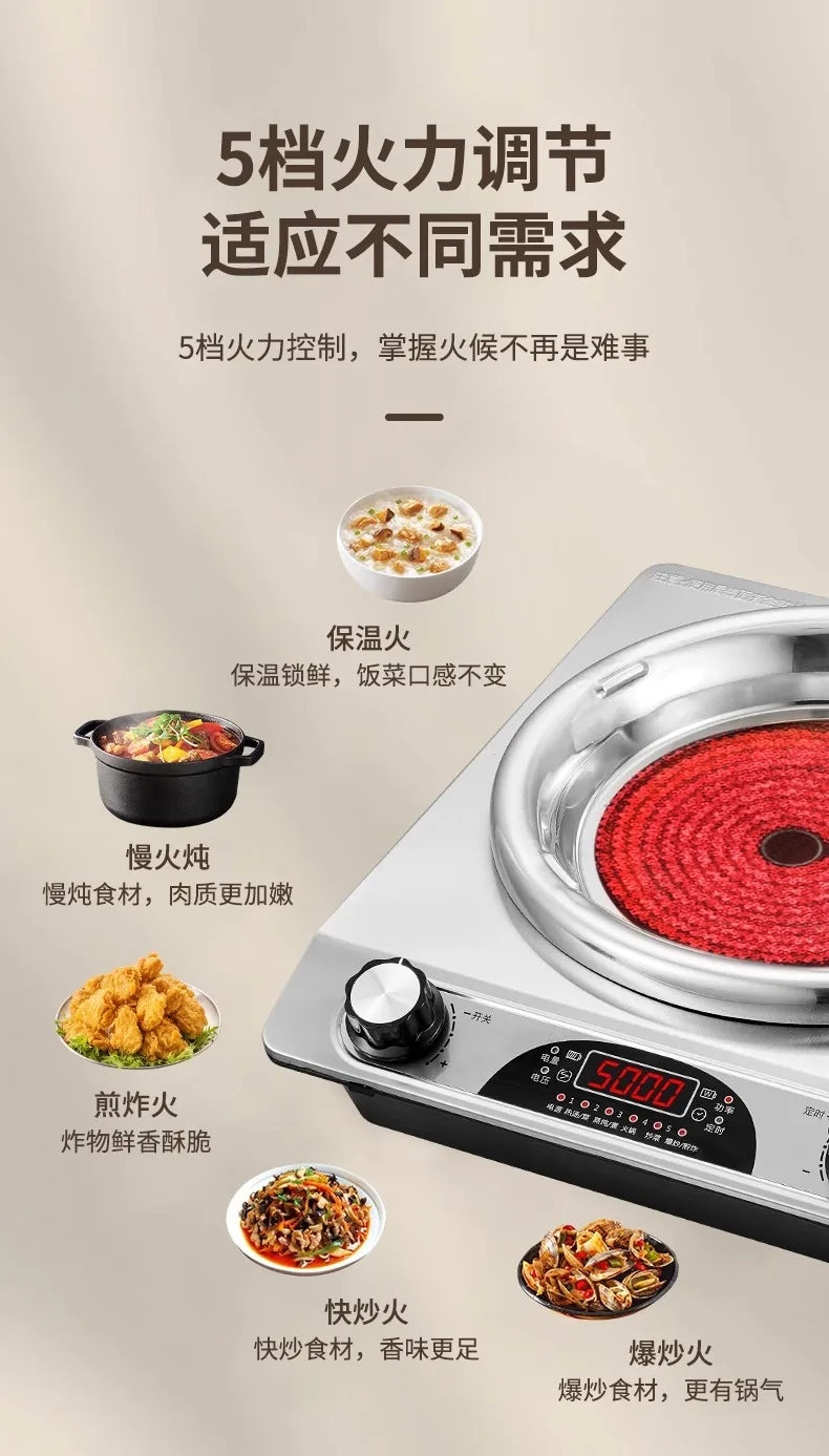 High Power Concave Induction Cooktop Ceramic Multifunctional Hot Pot BBQ Stir Fry Burner Compatible with All Pots