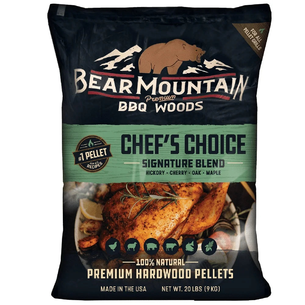 Chef Choice BBQ Wood Pellets- Signature Blend 20lb All-Natural Hickory Cherry Oak Maple Hardwood Premium Grilling Smoking Flavor