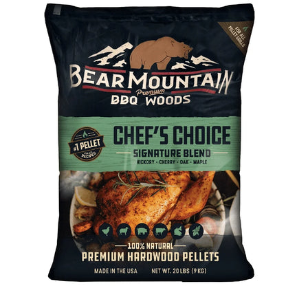 Chef Choice BBQ Wood Pellets- Signature Blend 20lb All-Natural Hickory Cherry Oak Maple Hardwood Premium Grilling Smoking Flavor
