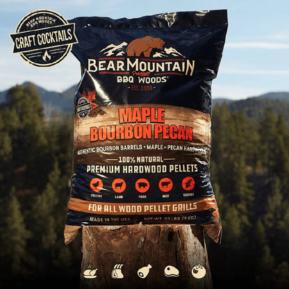 Natural Maple Bourbon Pecan BBQ Wood Pellets 20lbs- Premium Grilling Smoking Fuel Hardwood Flavor- Infusion BBQ Cooking