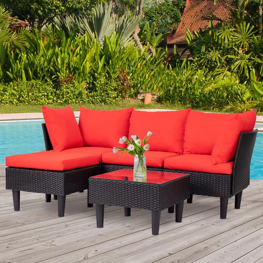5-Piece Outdoor Patio Furniture Set – Wicker Rattan Sectional Sofa & Chairs for Backyard & Porch