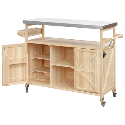 Portable Bar Tables- Outdoor Grill Prep Table with Storage- Tabletop Spice Rack- Internal Storage Racks- 4 Locking Mobile Wheels