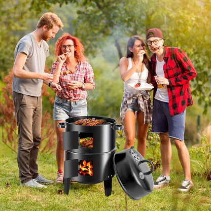 16" Portable Vertical Charcoal Smoker Grill with 3 Cooking Levels & Temperature Control